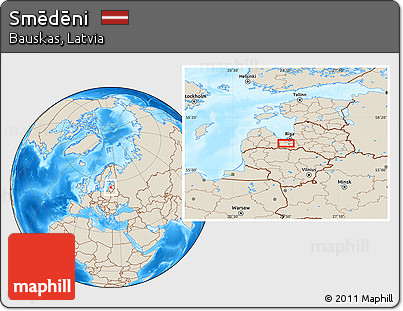 Shaded Relief Location Map of Smēdēni