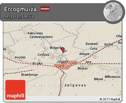 Shaded Relief Panoramic Map of Ercogmuiža