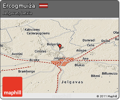 Shaded Relief Panoramic Map of Ercogmuiža