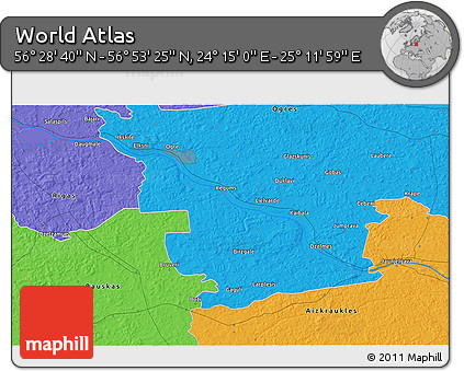 Political 3D Map of the Area around 56° 41' 3" N, 24° 43' 30" E