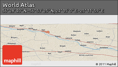 Shaded Relief Panoramic Map of the Area around 56° 41' 3" N, 24° 43' 30" E