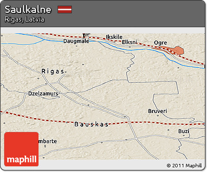Shaded Relief Panoramic Map of Saulkalne