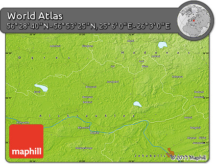 Physical Map of the Area around 56° 41' 3" N, 25° 34' 30" E
