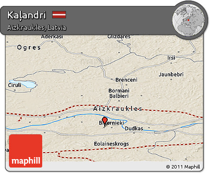 Shaded Relief Panoramic Map of Kaļandri