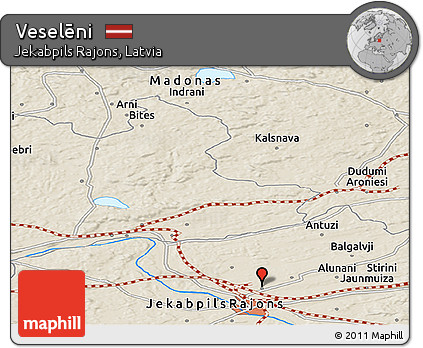 Shaded Relief Panoramic Map of Veselēni
