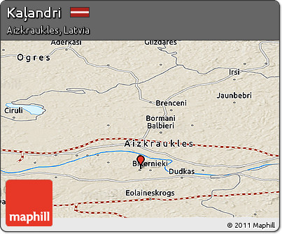 Shaded Relief Panoramic Map of Kaļandri