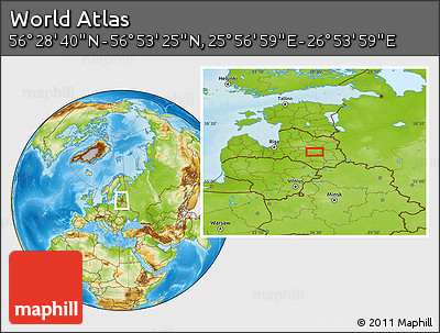 Physical Location Map of the Area around 56° 41' 3" N, 26° 25' 29" E