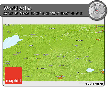 Physical 3D Map of the Area around 56° 41' 3" N, 27° 16' 29" E