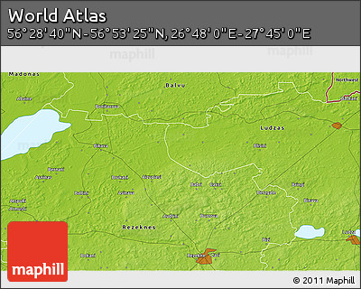 Physical 3D Map of the Area around 56° 41' 3" N, 27° 16' 29" E