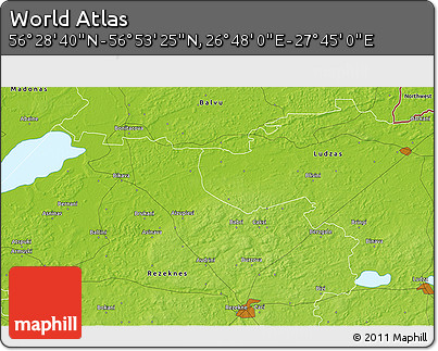 Physical 3D Map of the Area around 56° 41' 3" N, 27° 16' 29" E