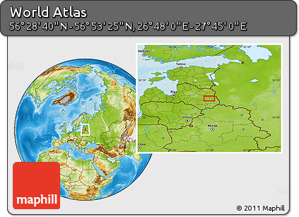 Physical Location Map of the Area around 56° 41' 3" N, 27° 16' 29" E