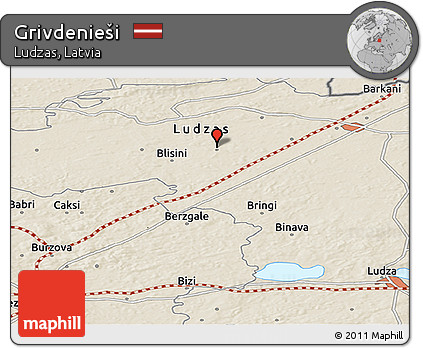 Shaded Relief Panoramic Map of Grivdenieši