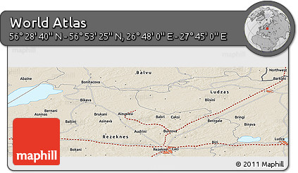 Shaded Relief Panoramic Map of the Area around 56° 41' 3" N, 27° 16' 29" E