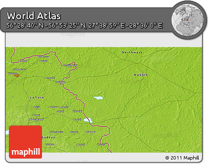 Physical 3D Map of the Area around 56° 41' 3" N, 28° 7' 30" E
