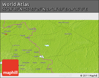 Physical 3D Map of the Area around 56° 41' 3" N, 28° 7' 30" E