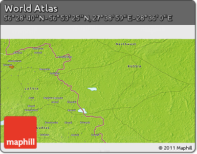 Physical 3D Map of the Area around 56° 41' 3" N, 28° 7' 30" E