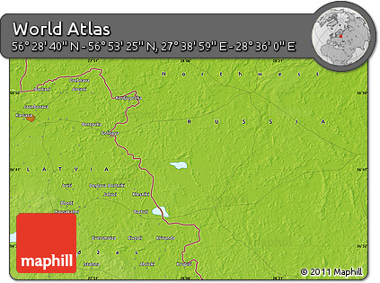 Physical Map of the Area around 56° 41' 3" N, 28° 7' 30" E
