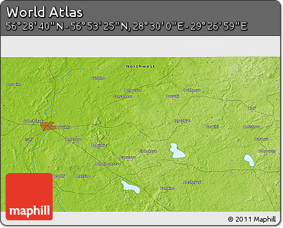 Physical 3D Map of the Area around 56° 41' 3" N, 28° 58' 30" E