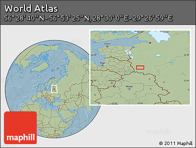 Savanna Style Location Map of the Area around 56° 41' 3" N, 28° 58' 30" E, hill shading