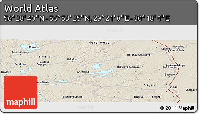 Shaded Relief Panoramic Map of the Area around 56° 41' 3" N, 29° 49' 30" E