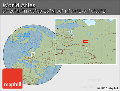 Savanna Style Location Map of the Area around 56° 41' 3" N, 30° 40' 29" E, hill shading