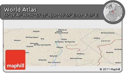 Shaded Relief Panoramic Map of the Area around 56° 41' 3" N, 30° 40' 29" E