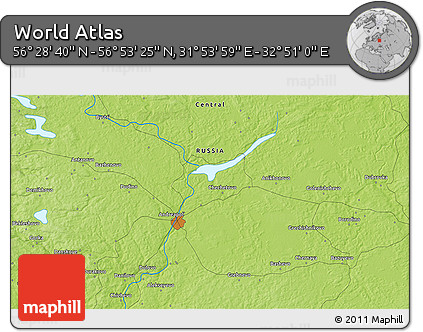 Physical 3D Map of the Area around 56° 41' 3" N, 32° 22' 30" E