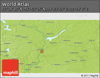 Physical 3D Map of the Area around 56° 41' 3" N, 32° 22' 30" E