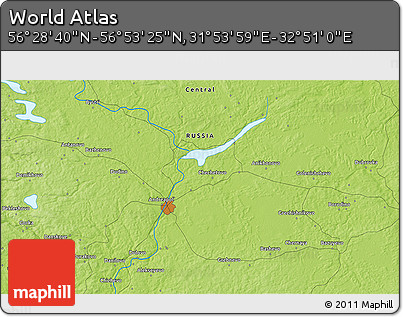 Physical 3D Map of the Area around 56° 41' 3" N, 32° 22' 30" E