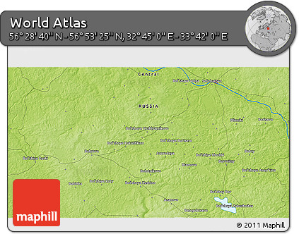 Physical 3D Map of the Area around 56° 41' 3" N, 33° 13' 30" E