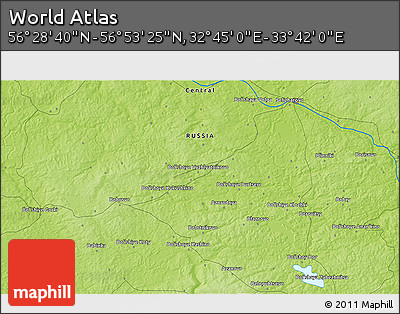 Physical 3D Map of the Area around 56° 41' 3" N, 33° 13' 30" E