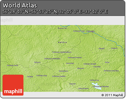 Physical 3D Map of the Area around 56° 41' 3" N, 33° 13' 30" E