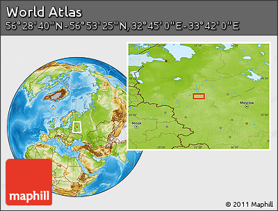 Physical Location Map of the Area around 56° 41' 3" N, 33° 13' 30" E
