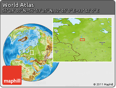 Physical Location Map of the Area around 56° 41' 3" N, 33° 13' 30" E