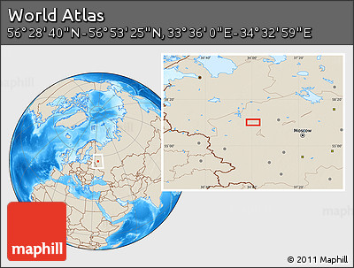 Shaded Relief Location Map of the Area around 56° 41' 3" N, 34° 4' 30" E