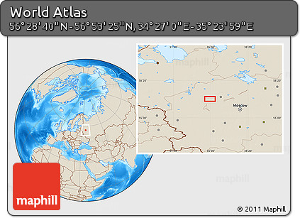 Shaded Relief Location Map of the Area around 56° 41' 3" N, 34° 55' 29" E