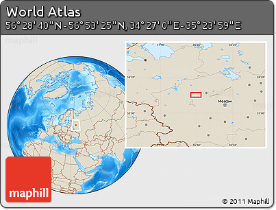 Shaded Relief Location Map of the Area around 56° 41' 3" N, 34° 55' 29" E