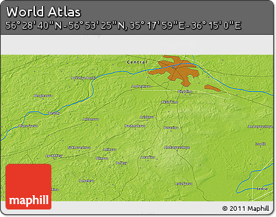Physical 3D Map of the Area around 56° 41' 3" N, 35° 46' 29" E