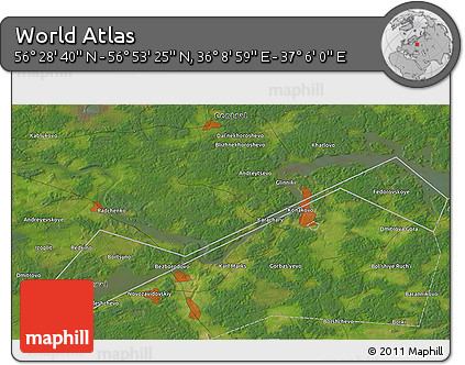 Satellite 3D Map of the Area around 56° 41' 3" N, 36° 37' 30" E