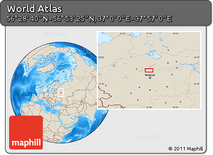 Shaded Relief Location Map of the Area around 56° 41' 3" N, 37° 28' 30" E