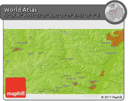 Physical 3D Map of the Area around 56° 41' 3" N, 52° 46' 29" E