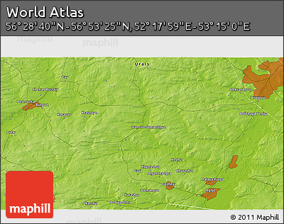 Physical 3D Map of the Area around 56° 41' 3" N, 52° 46' 29" E