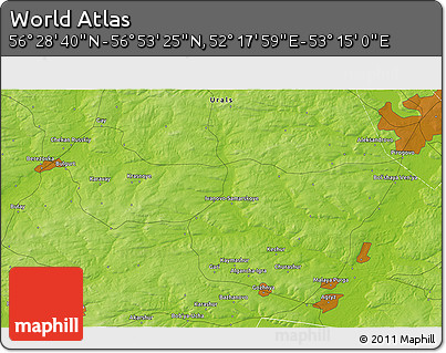 Physical 3D Map of the Area around 56° 41' 3" N, 52° 46' 29" E
