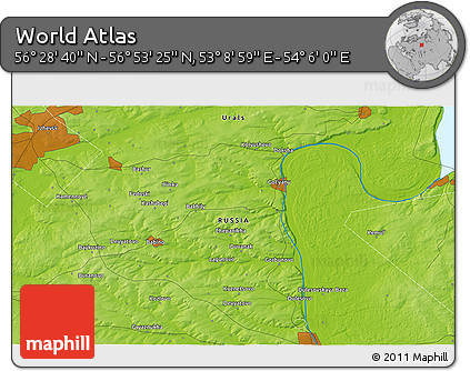 Physical 3D Map of the Area around 56° 41' 3" N, 53° 37' 30" E