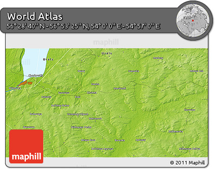 Physical 3D Map of the Area around 56° 41' 3" N, 54° 28' 30" E