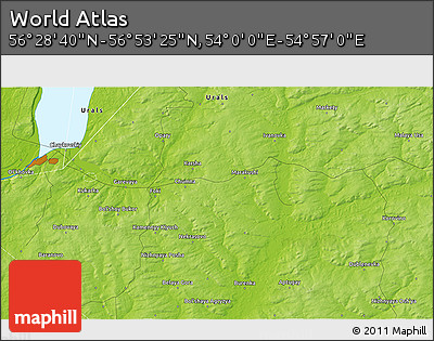 Physical 3D Map of the Area around 56° 41' 3" N, 54° 28' 30" E