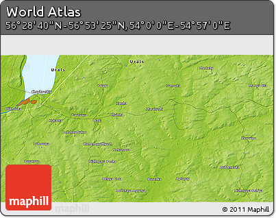 Physical 3D Map of the Area around 56° 41' 3" N, 54° 28' 30" E
