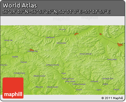 Physical 3D Map of the Area around 56° 41' 3" N, 55° 19' 30" E
