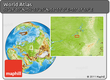Physical Location Map of the Area around 56° 41' 3" N, 55° 19' 30" E