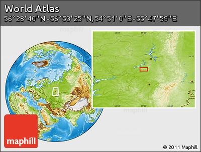 Physical Location Map of the Area around 56° 41' 3" N, 55° 19' 30" E